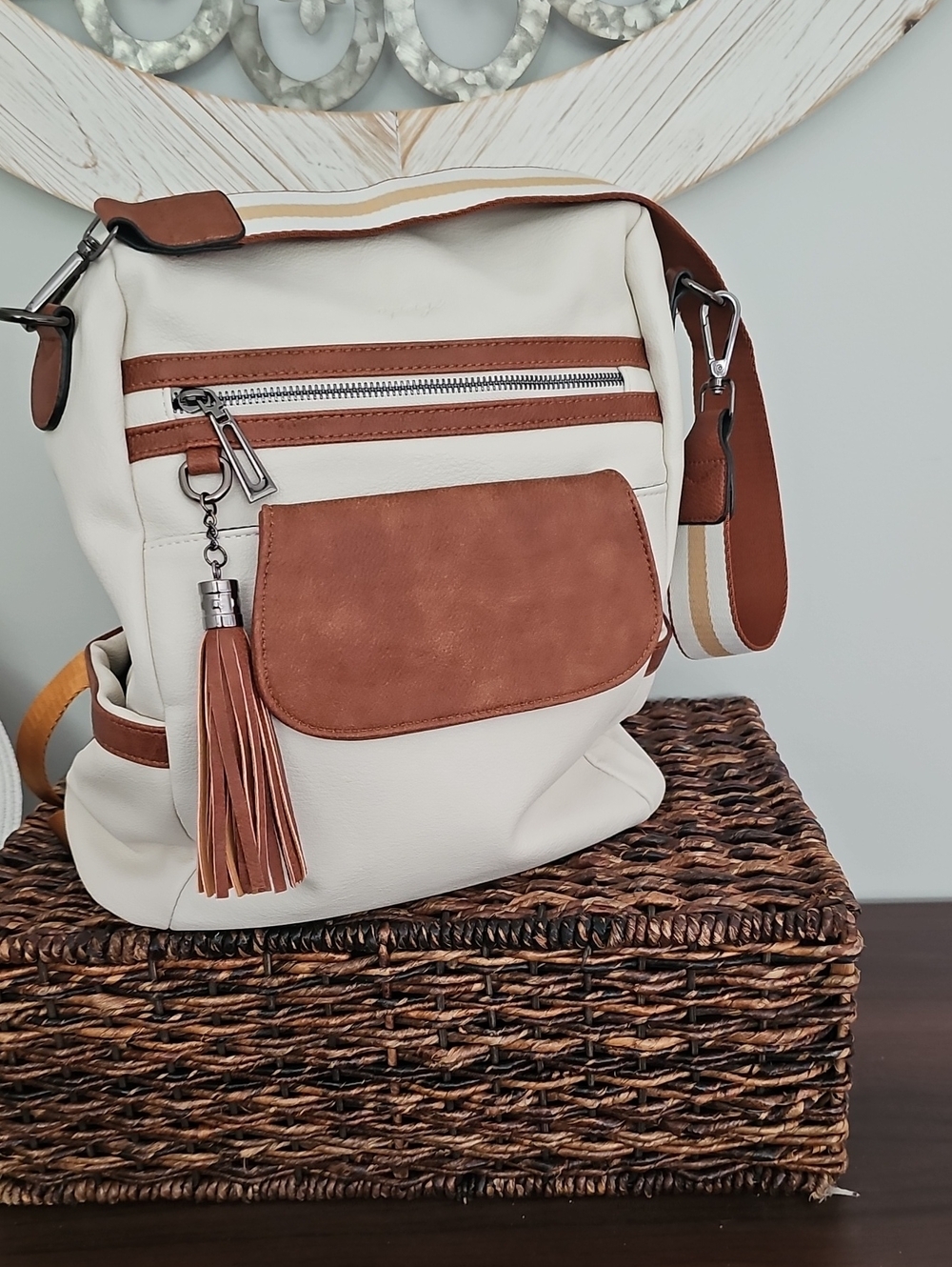 White Vegan Leather Backpack